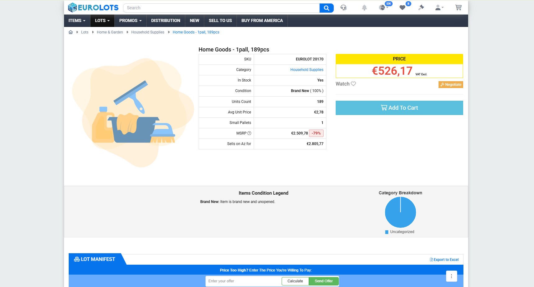Household Supplies Palletet Listing on Eurolots for Resellers